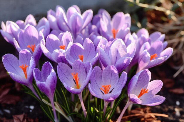 De magnifiques fleurs de crocus safran lavande