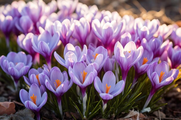 De magnifiques fleurs de crocus safran lavande