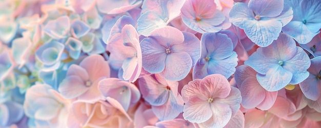 De magnifiques fleurs d'hortensias pastel créent une magnifique texture florale de fond