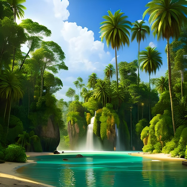 Photo magnifiques fonds naturels, forêts et palmiers avec le lac