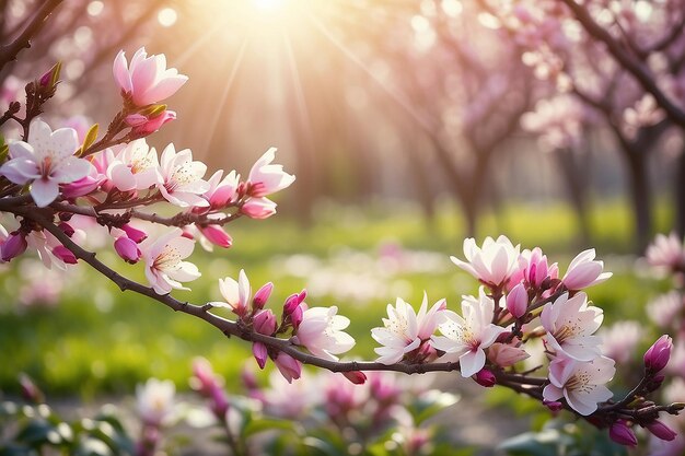 Magnolia au printemps jardin en fleurs floué fond de la nature avec le soleil briller et bokeh tonné