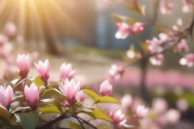 Magnolia au printemps jardin en fleurs floué fond de la nature avec le soleil briller et bokeh tonné