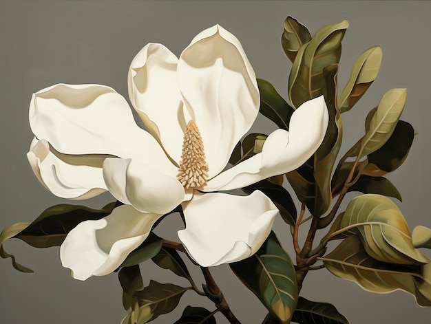 Magnolia en fleurs avec des feuilles vertes