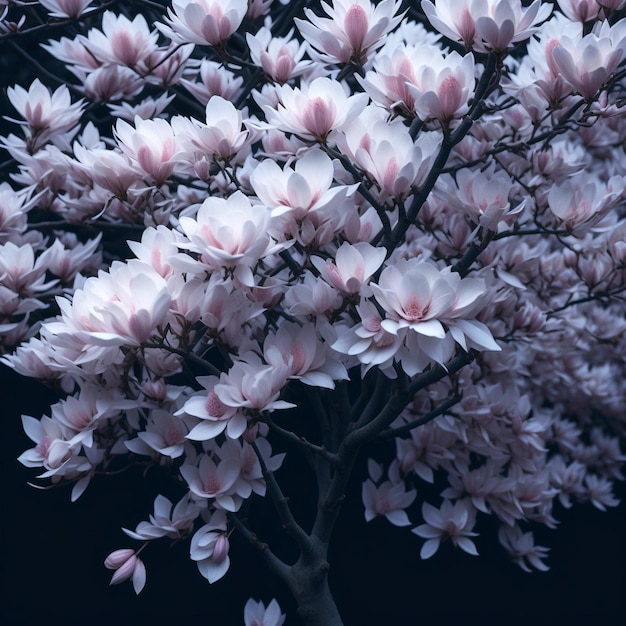 Un magnolia en pleine floraison ses pétales tombant comme une cascade de blanc et de rose