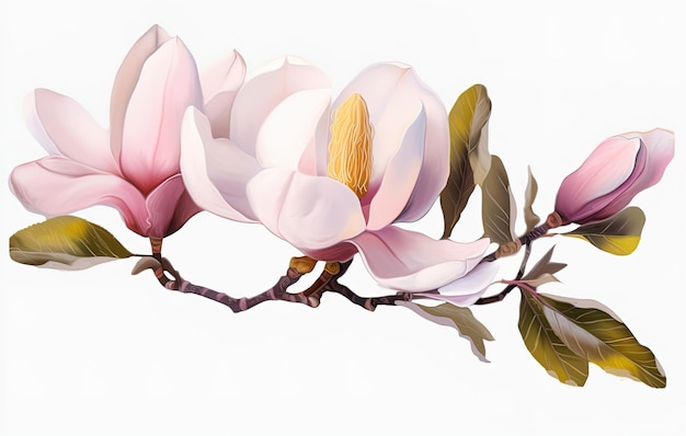 Magnolias sur fond blanc