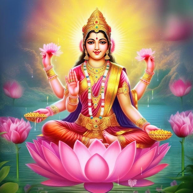 Maha lakshmi images télécharger mah laxmi déesse sur lotus images générative ai