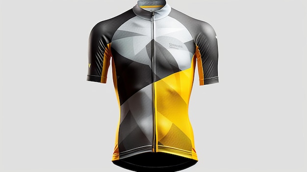 Maillot cycliste manches courtes gris et jaune sur fond blanc Generative ai