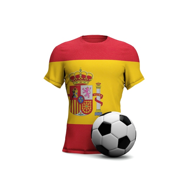Maillot de football Espagne avec drapeau national et ballon de football rendu 3D