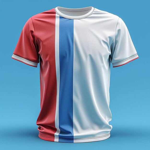 Photo un maillot de football rouge, blanc et bleu avec une bande bleue