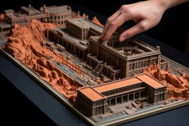 La main et l'architecture Les mains touchant des détails ou des modèles architecturaux