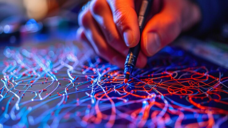 Photo une main d'artiste façonne soigneusement des filaments en plastique à l'aide d'un stylo d les motifs et formes complexes
