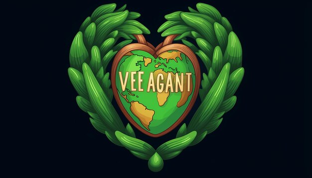 Photo la main berce la terre en forme de cœur avec « vegan for the planet » dans un résumé de polices modernes et audacieuses