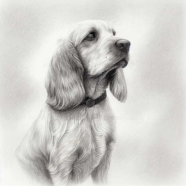 Main de Cocker spaniel esquissée au crayon sur papier vintage.