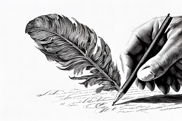 Photo une main en costume d'affaires tenant l'écriture avec un stylo plume plume d'oie generative ai
