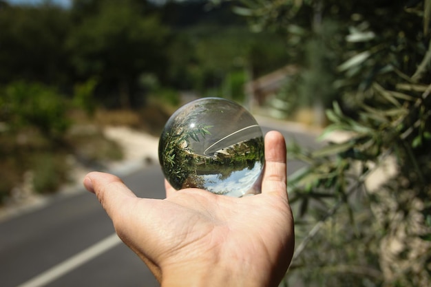 Photo une main coupée tenant une boule de cristal.