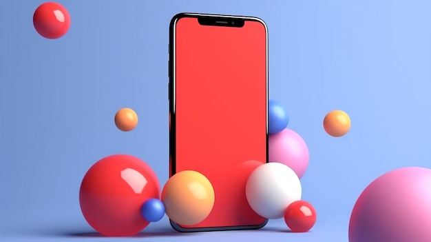 Main de dessin animé abstrait 3D tenant un téléphone avec une IA générative de boule colorée aléatoire