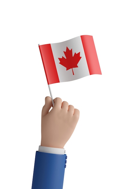 Main de dessin animé avec le drapeau du Canada illustration 3d