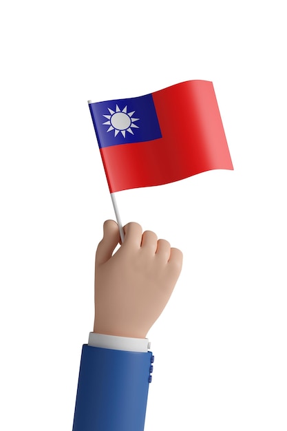 Main de dessin animé avec le drapeau de la République de Chine isolé sur fond blanc illustration 3d