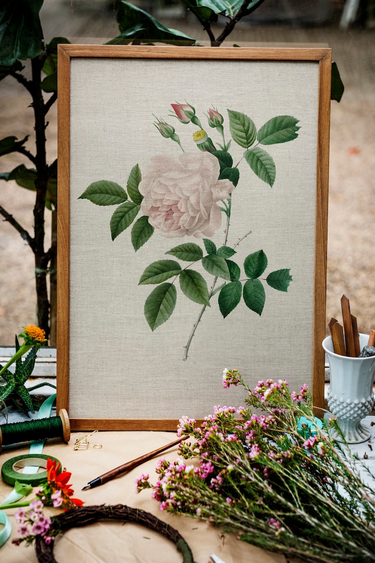 Photo main, dessin, de, rose, photo