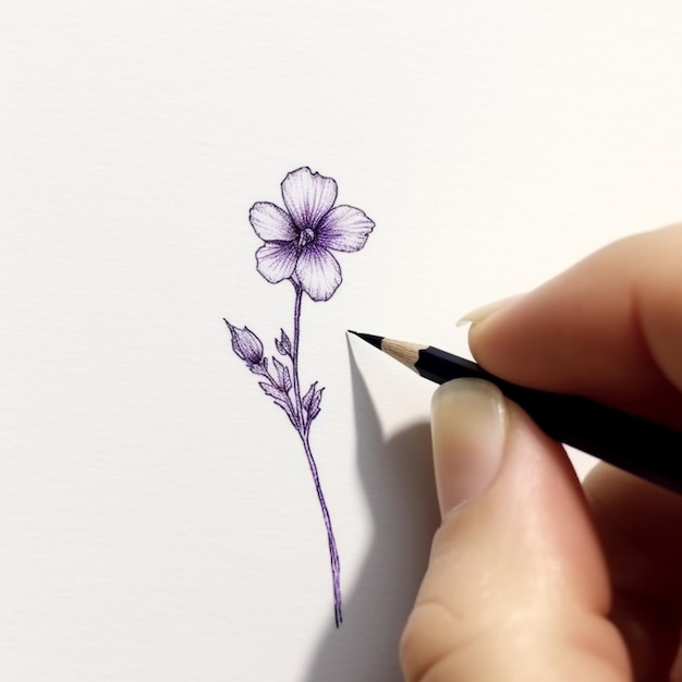 Photo une main dessine une fleur avec un crayon.