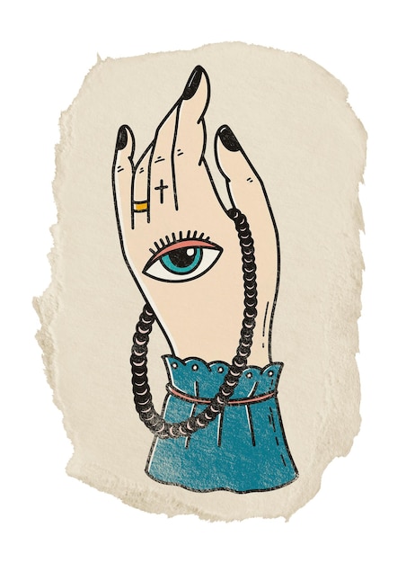 La main du diseur de bonne aventure est un autocollant png de papier déchiré à fond transparent