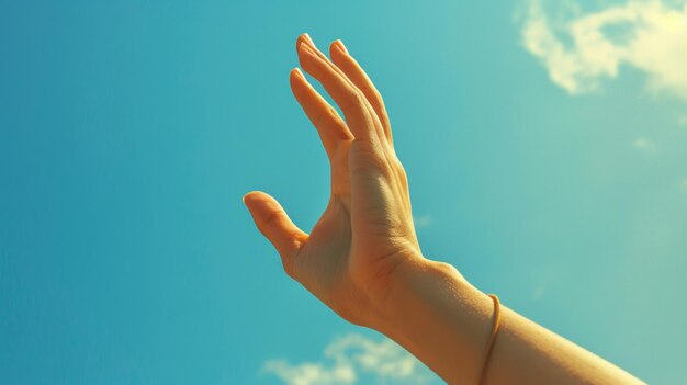 Photo une main est levée en l'air pour atteindre le ciel