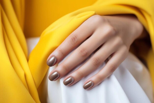 Main féminine avec dessin blanc d'ongles vernis à ongles blanc main bien soignée main féminine sur le fond