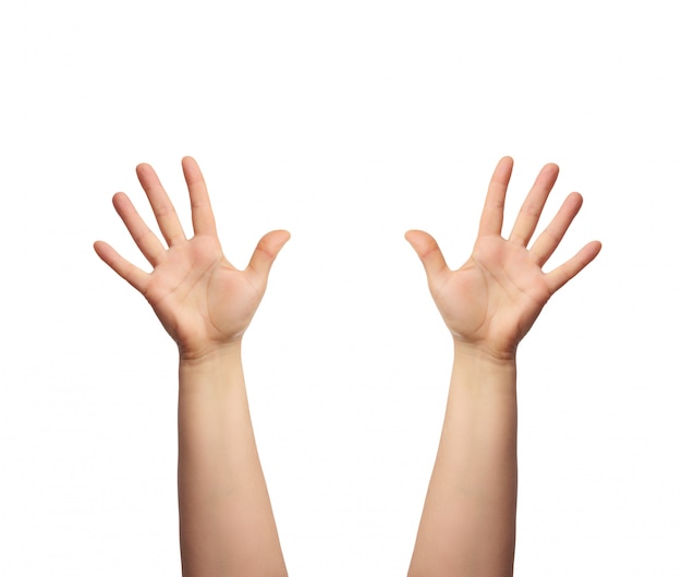 La main féminine est levée avec une paume ouverte