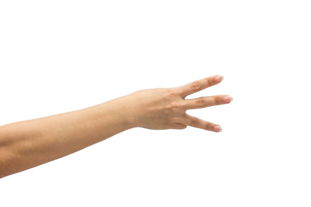 Main féminine sur l'isolement sur fond blanc
