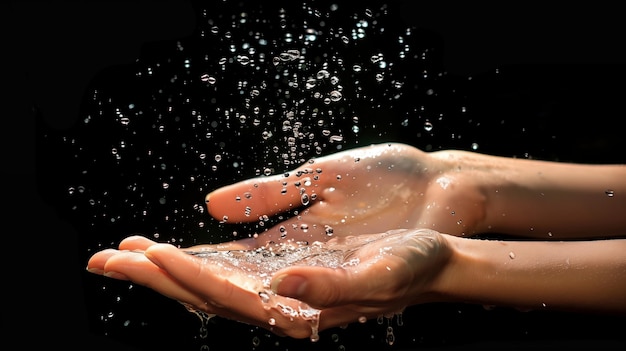 La main d'une femme ornée d'élégantes gouttelettes d'eau