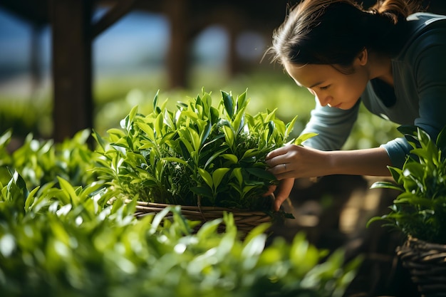 Photo la main d'un fermier plantant de jeunes plants de laitue dans un jardin de légumes