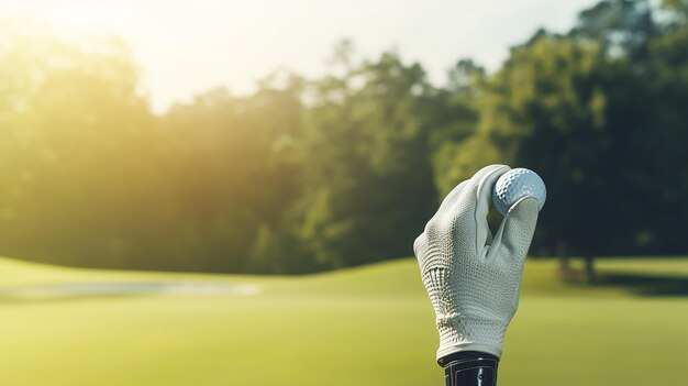 Photo main gantée saisissant le club de golf en plein air en gros plan