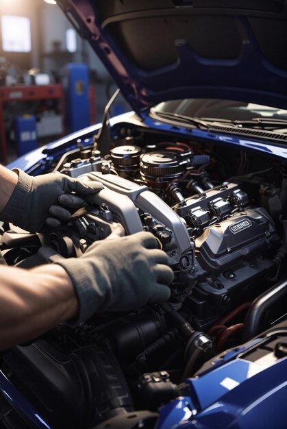 Photo la main de l'homme dans le gant tient la clé devant l'automobile cassée