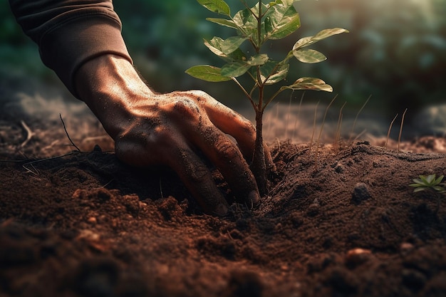 La main de l'homme lors de la plantation d'une plante