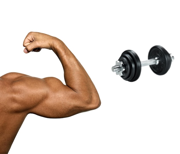 Main de l'homme avec muscles et gros biceps