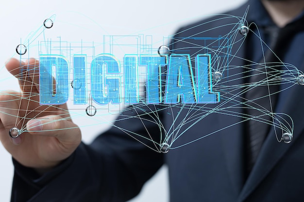 La main humaine montrant le concept de big data et d'intelligence artificielle