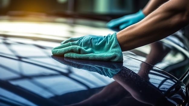 La main humaine montre nettoyer et laver la voiture