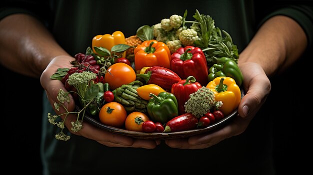 La main humaine tenant des légumes