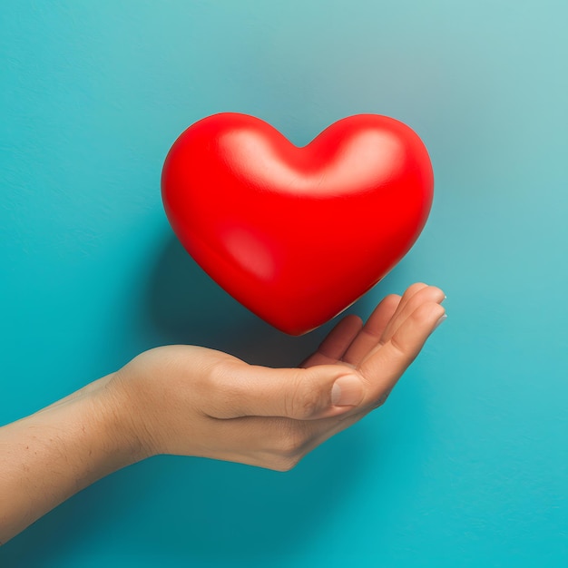 La main humaine tient un cœur rouge symbolisant la bonne santé et l'assurance Pour les médias sociaux