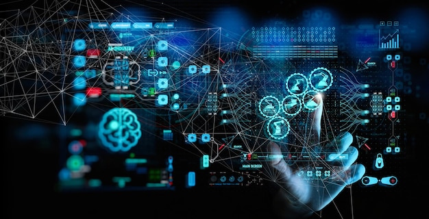 Main D'ingénieur Vérifier Et Contrôler La Machine D'icône D'armes Automatiques De Robotique De Soudage Dans Une Usine Intelligente