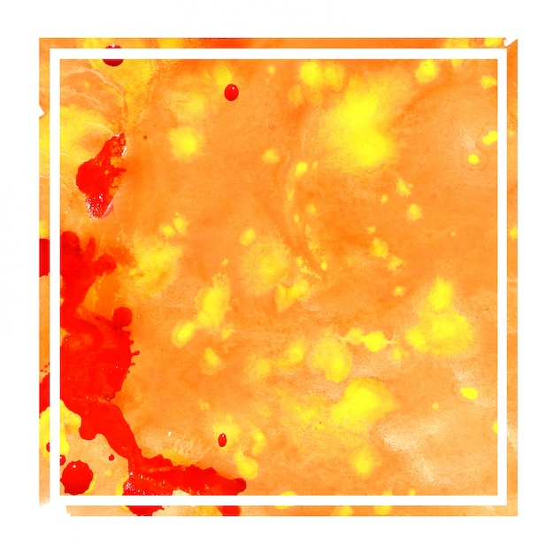 Main jaune chaud dessiné texture d'arrière-plan aquarelle cadre carré avec des taches