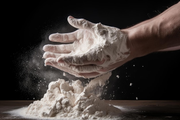 la main jette de la farine