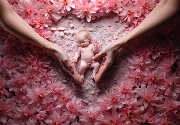 La main de la mère formant un cœur avec le bébé