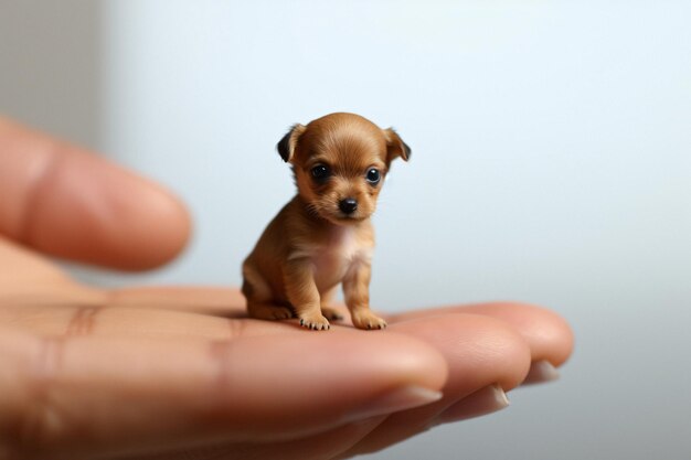 La main miniature du chien est minuscule, le bout du doigt du chien est petit, le fond est flou.