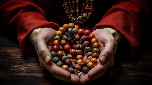 Photo la main d'un musulman priant avec des perles de prière