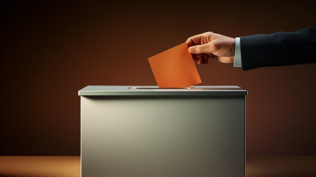 Photo main d'une personne déposant un bulletin de vote dans un bureau de vote pendant le vote.