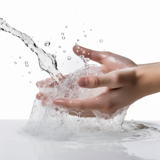 La main d'une personne éclaboussant de l'eau d'un robinet
