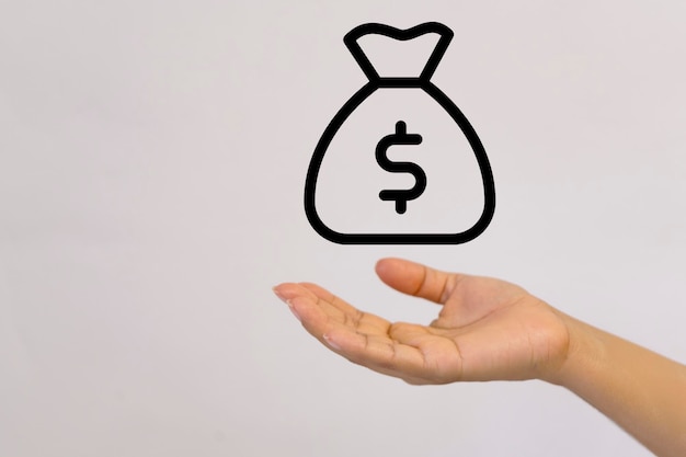Une main d'une personne tenant un symbole d'un sac d'argent Concept d'économie