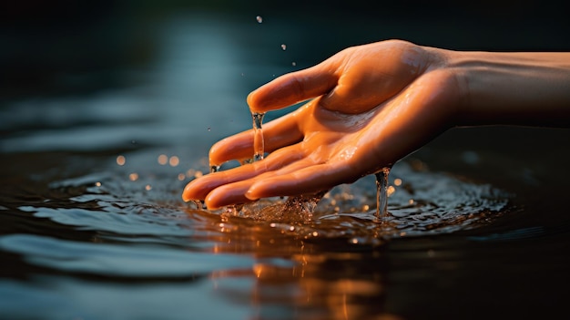 Une main d'une personne touche l'eau dans une piscine.