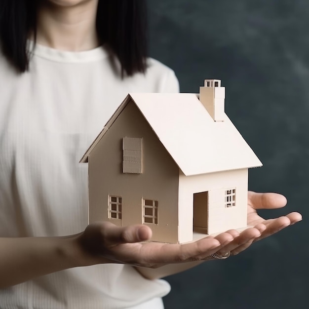 Main présentant la maison modèle pour la campagne de prêt immobilier